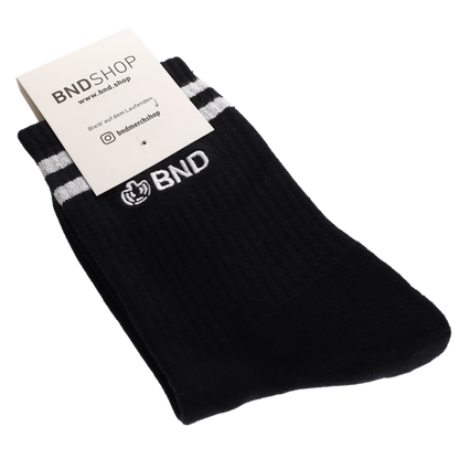BND-Tennissocken schwarz (80% Bio-Baumwolle, 17% Polyamid und 3% Elasthan)