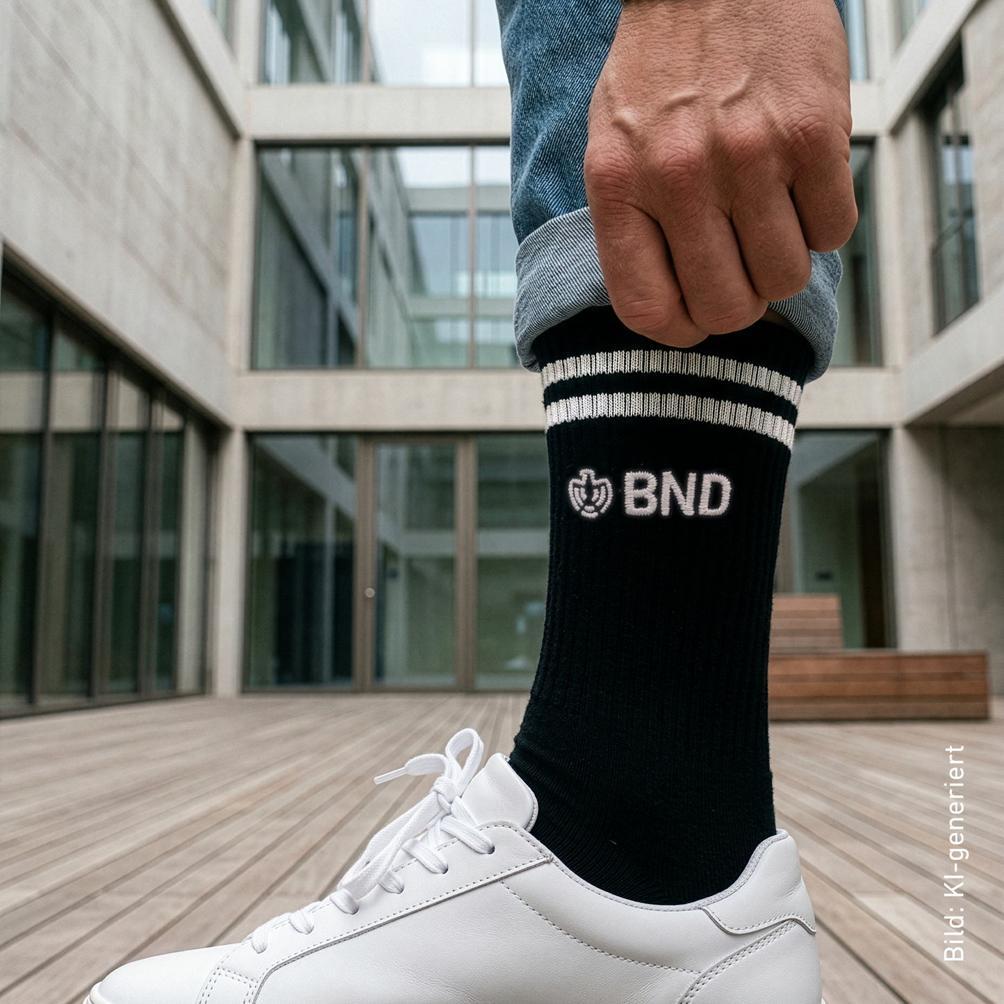 BND-Tennissocken schwarz (80% Bio-Baumwolle, 17% Polyamid und 3% Elasthan)