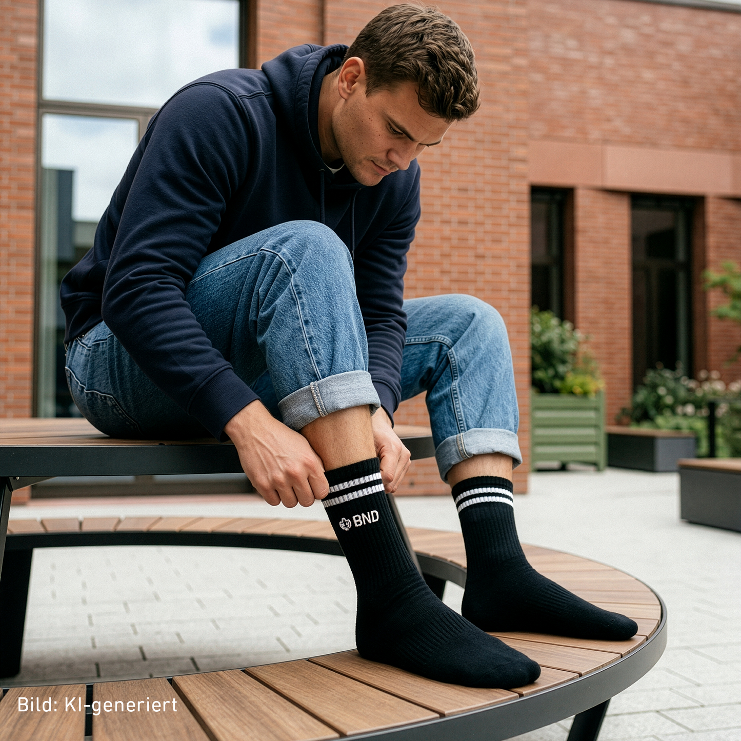 BND-Tennissocken schwarz (80% Bio-Baumwolle, 17% Polyamid und 3% Elasthan)