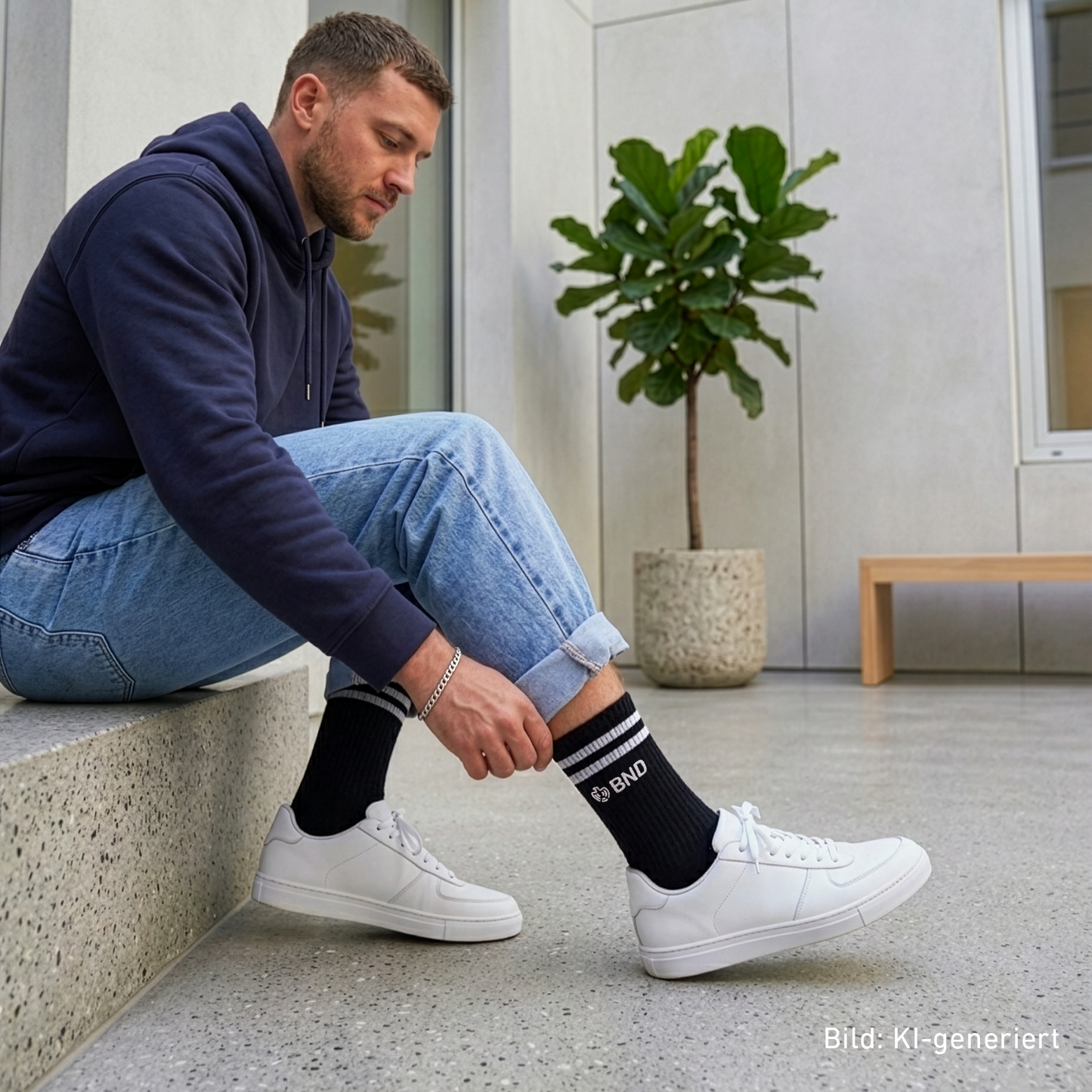 BND-Tennissocken schwarz (80% Bio-Baumwolle, 17% Polyamid und 3% Elasthan)